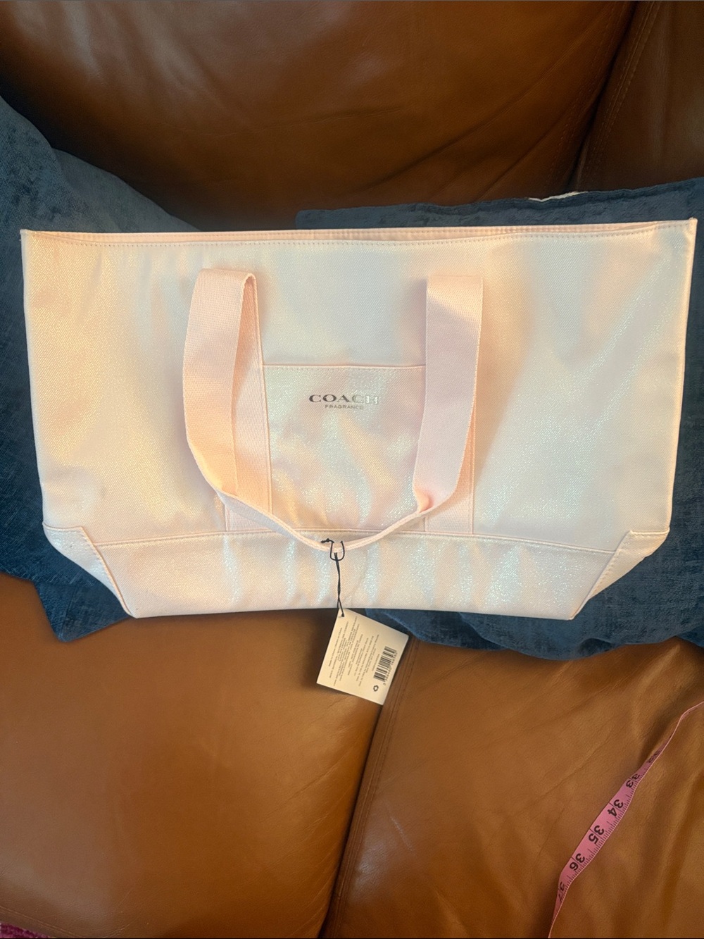 Coach Shimmering Pale Pink Tote with Gold Logo